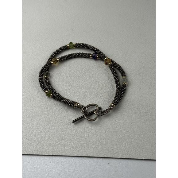 Gemstone Sterling Silver Bracelet Double Strand 7.25" Heart Toggle Clasp - Picture 3 of 7